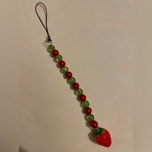 Strawberry Charm Phone Strap - Red and Green